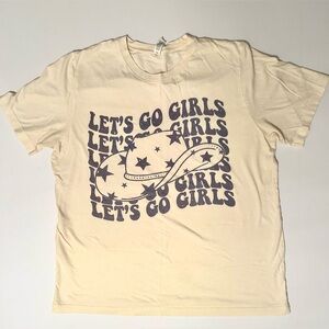 Let’s Go Girls Blue Graphics on Bella Canvas Cream Color Tee Shirt, Size XL